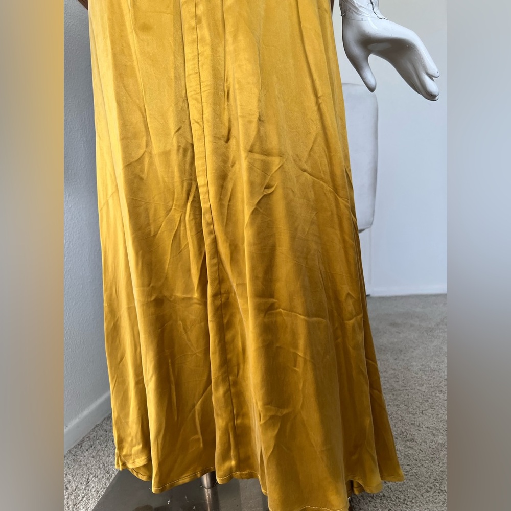 Amour Vert Gold Blaze Midi Skirt Yellow Cupro Silk- SUPER CUTE! - Picture 13 of 14